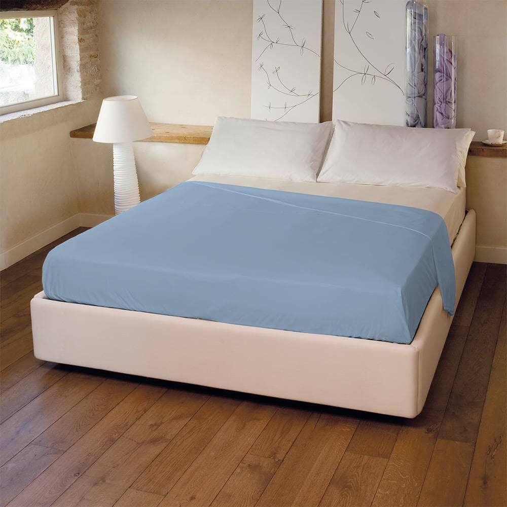 Lenzuolo Piano Matrimoniale in Cotone Tinta Unita Azzurro - Image 3