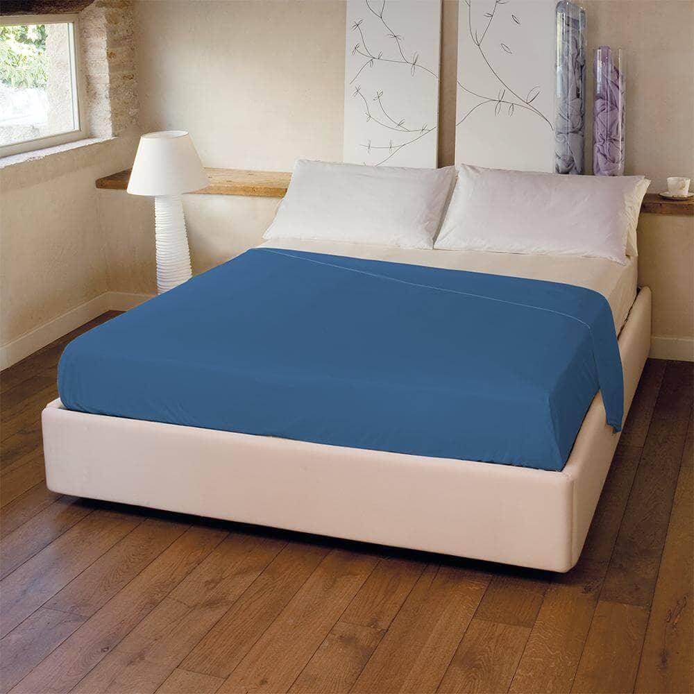 Lenzuolo Piano Matrimoniale in Cotone Tinta Unita Blu - Image 3