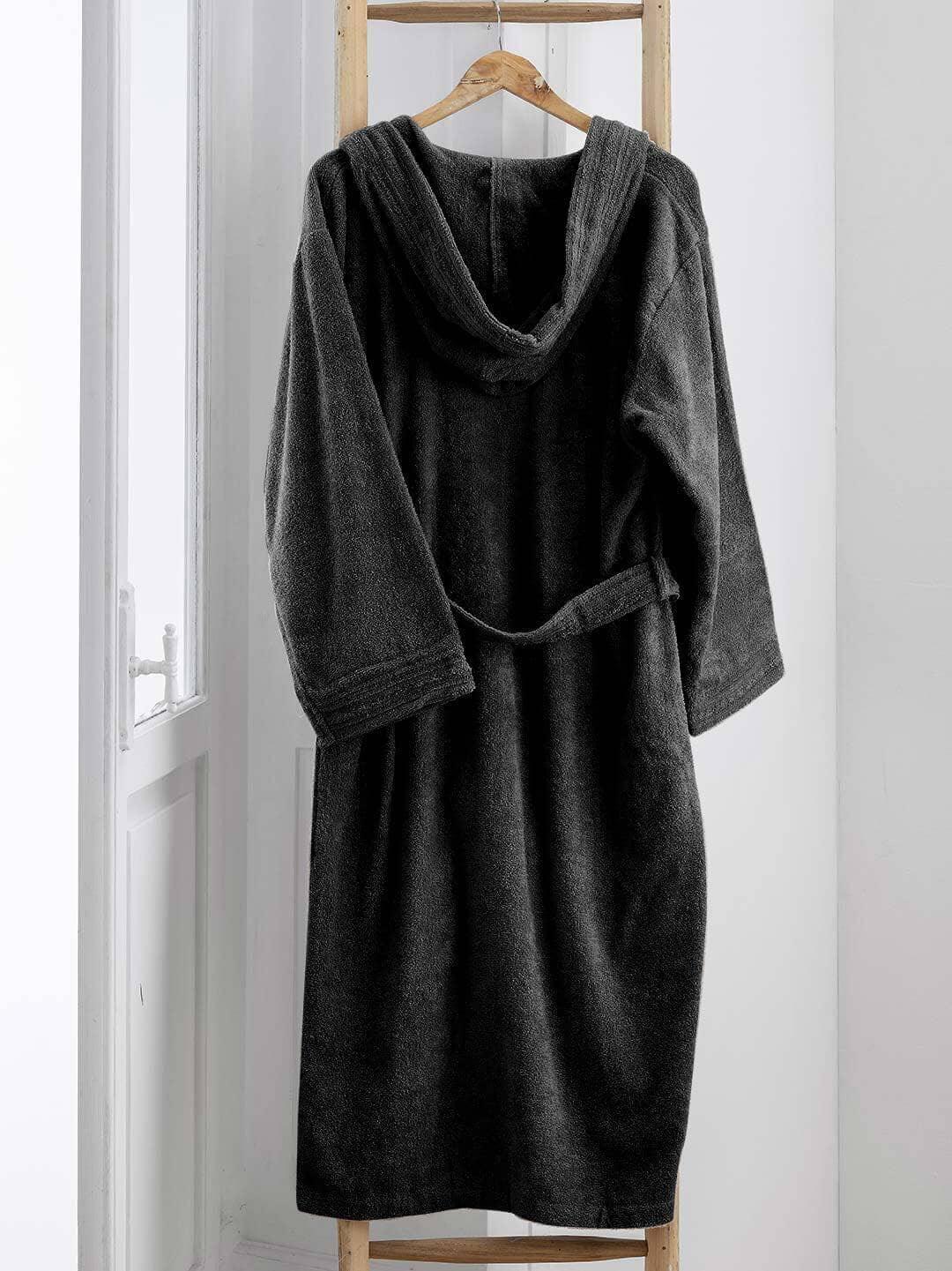 LUXURY COLLECTION DI MAESTRO Accappatoio in Puro Cotone con Cappuccio - Tinta Unita Antracite - Image 3