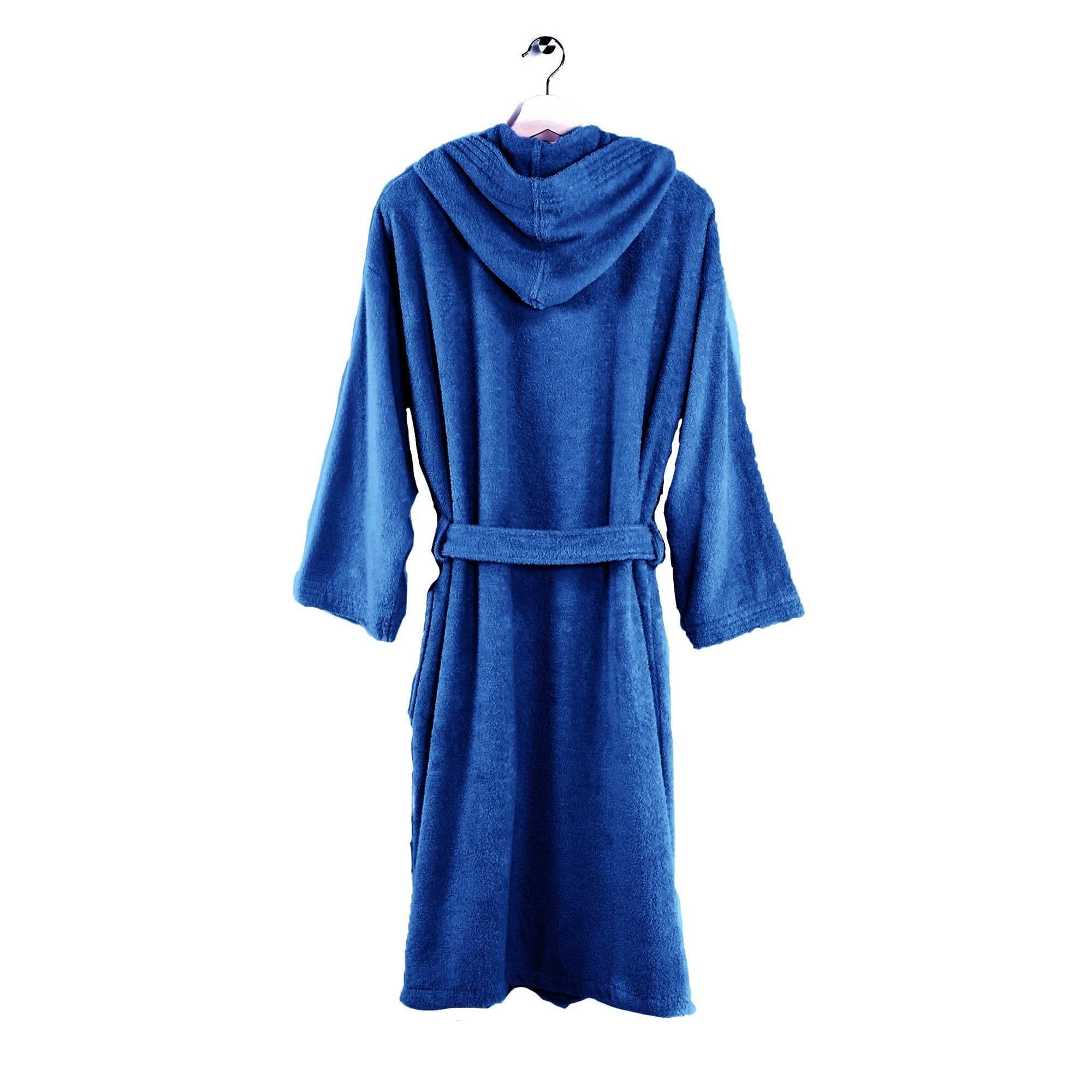 LUXURY COLLECTION DI MAESTRO Accappatoio in Puro Cotone con Cappuccio - Tinta Unita Blu - Image 4