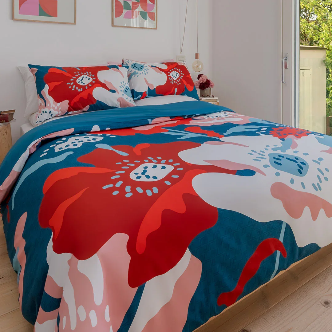 Parure Copripiumino Matrimoniale in Cotone con Stampa Digitale - Fantasia Saturn Poppie Ottanio - Image 3