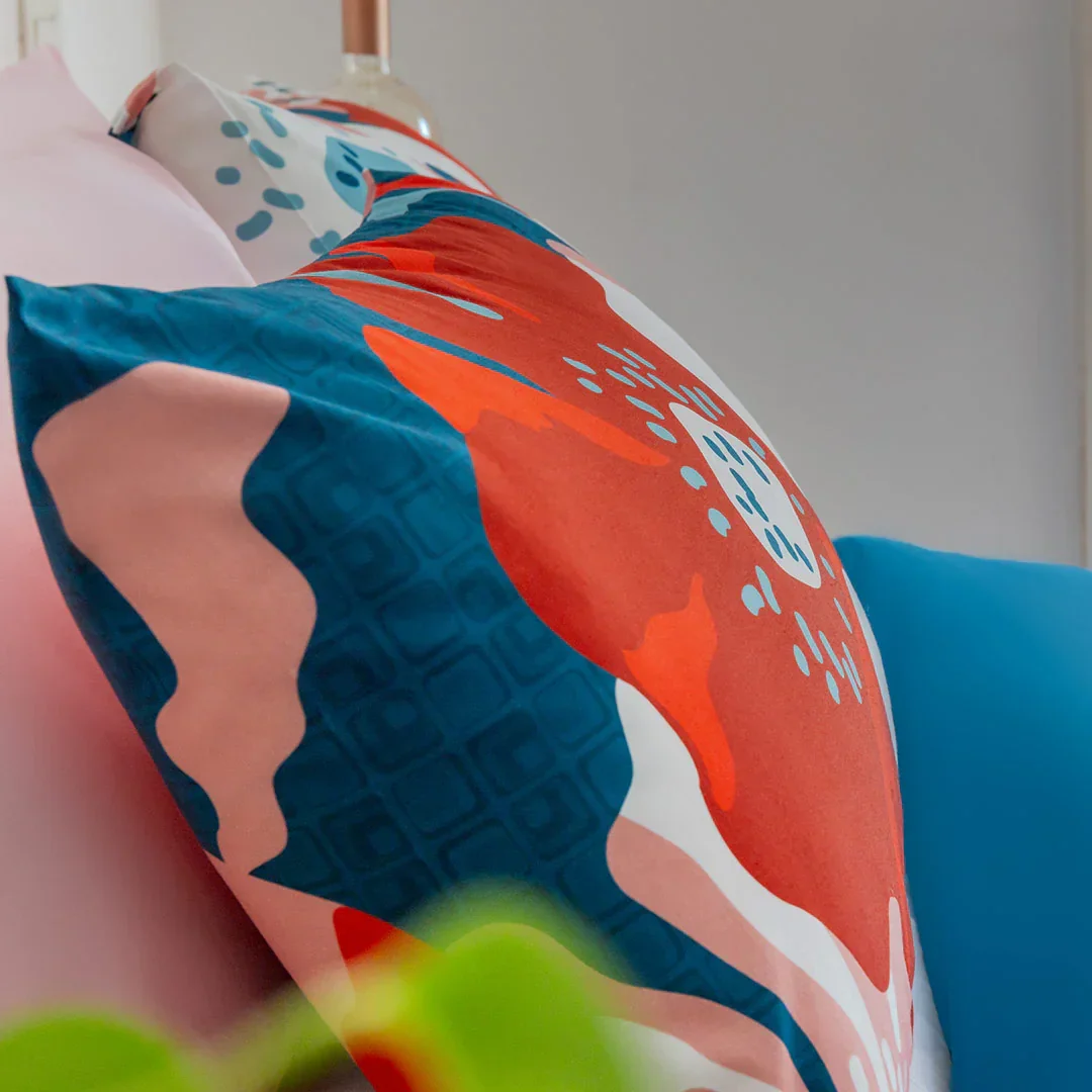 Parure Copripiumino Matrimoniale in Cotone con Stampa Digitale - Fantasia Saturn Poppie Ottanio - Image 4